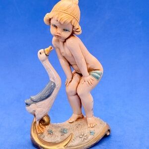 Fontanini Depose Italy Vintage Boy with Goose Figurine 716 ~ 4 3/4" x 3" x 1 3/4